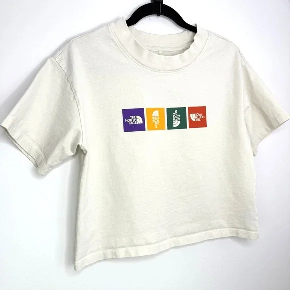 The North Face Women's S Cream Cropped Tee Multicolor Graphic Logo F21 Cotton - Picture 2 of 8